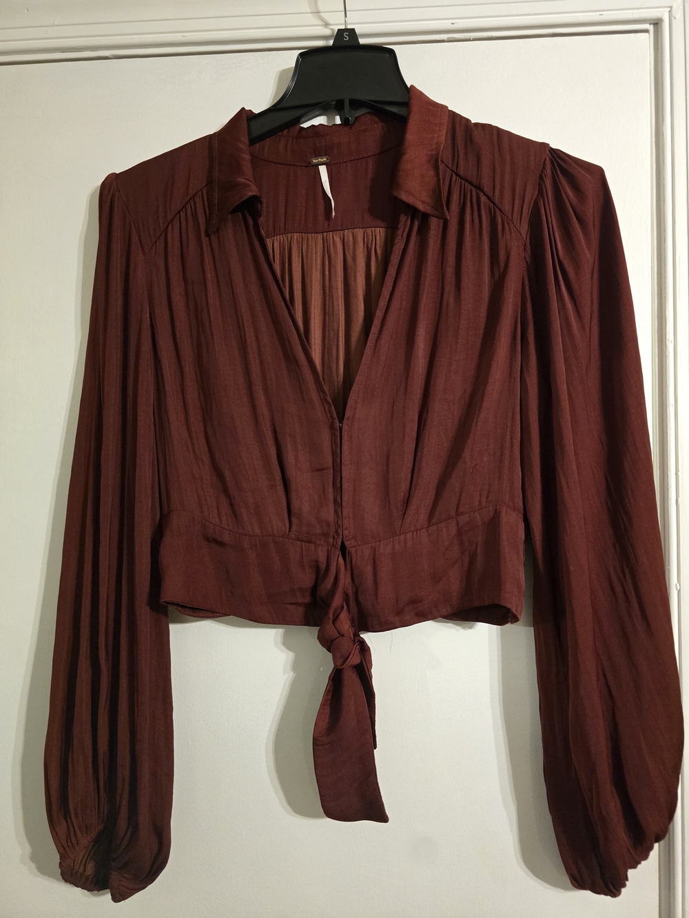 Free People Rust Tie-Front Long Sleeve Crop Top Medium